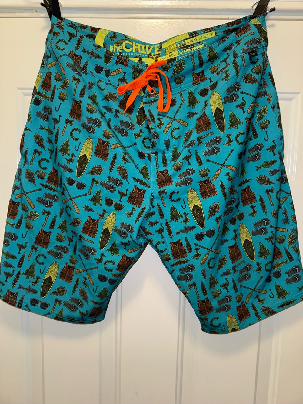 The Chive Board Shorts Mens 36 Blue Novelty Swim Trunks Stretch Beach B11#20